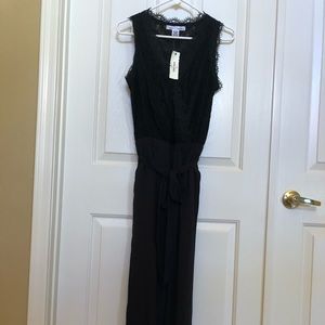 Black V Neck Lace Detailed Flowy Pant Jumpsuit NWT